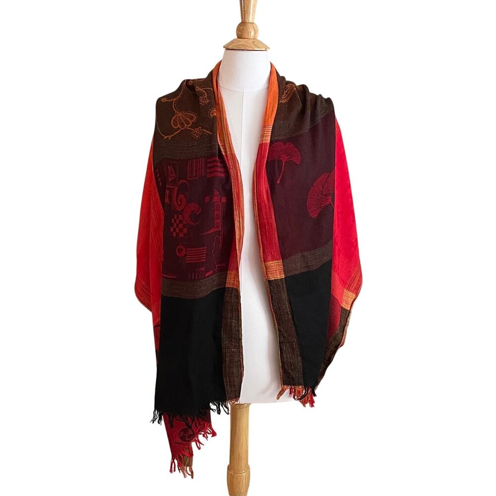 Large Earth Tone Colors Wrap/Shawl/Scarf, Burnt Orange, Brown, Orange, 24 x 66